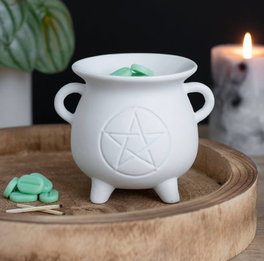 White Pentagram Moon Wax Burner